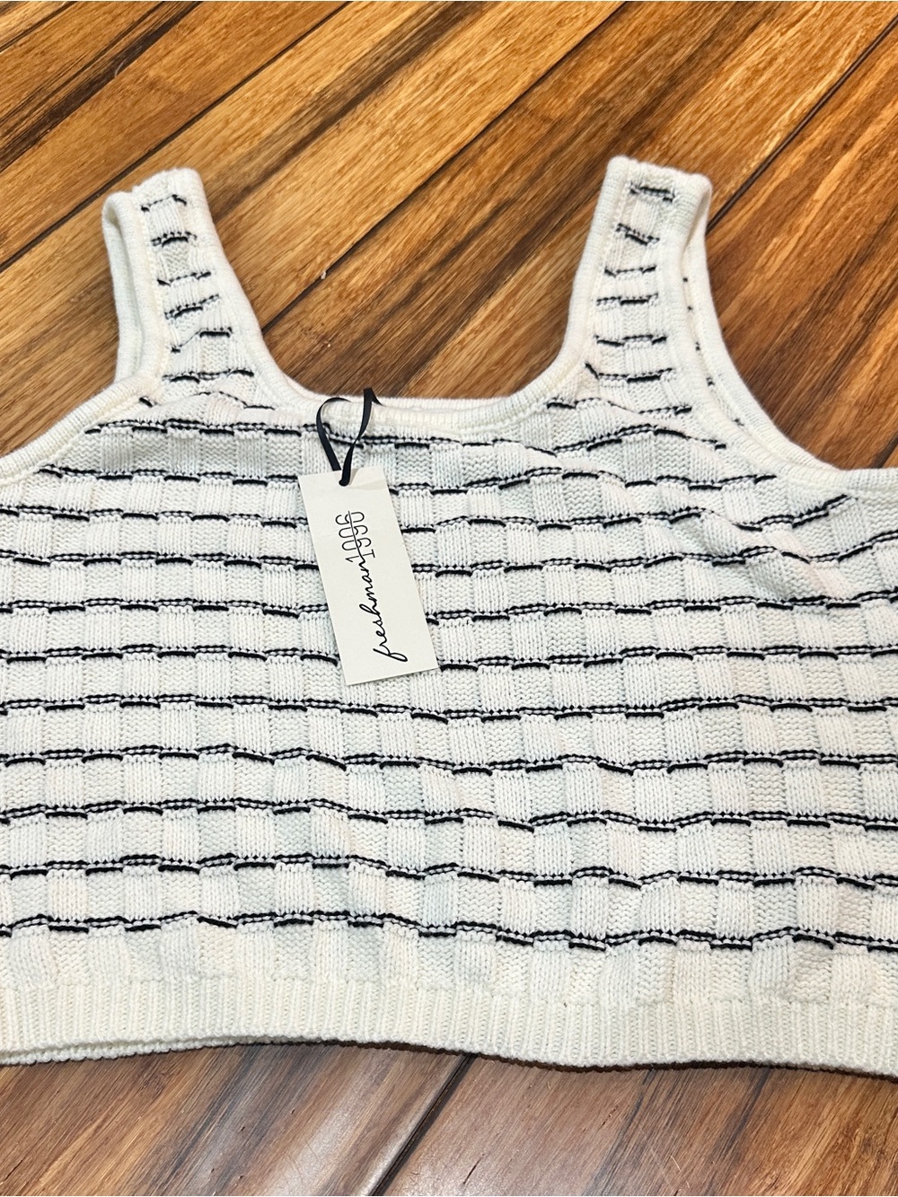 Freshman 1996 White Black Knit Checkered Sleeveless Cropped Tank M Scoop Neck